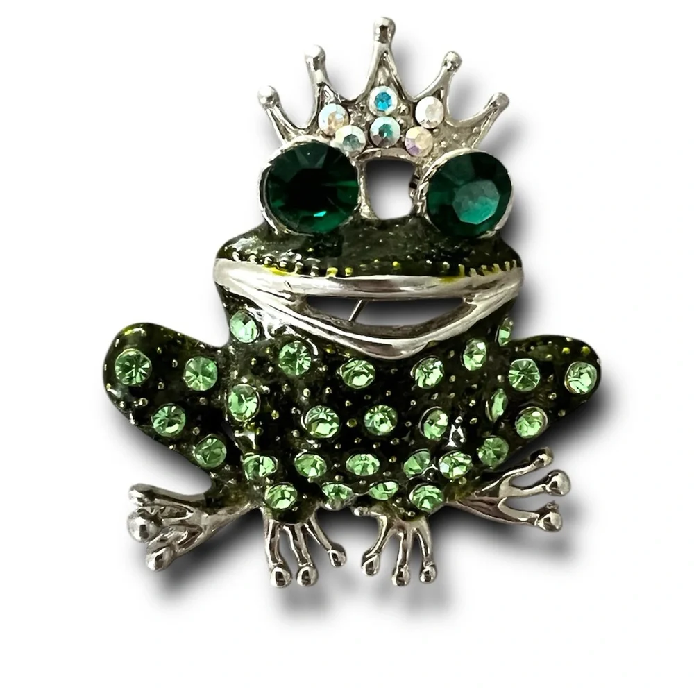 Crystal Rhinestone Frog Prince Brooch